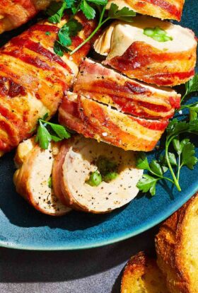 Stuffed Chicken Fillets Wrapped in Bacon