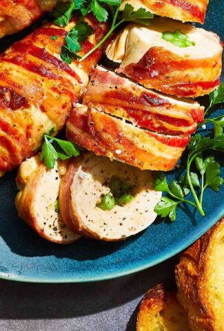 Stuffed Chicken Fillets Wrapped in Bacon